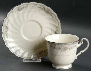 Noritake Knottinghill Footed Cup & Saucer Set, Fine China Dinnerware   Pink&Peac