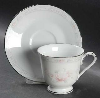 Noritake Carthage Footed Cup & Saucer Set, Fine China Dinnerware   Pink Flowers,