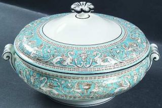 Wedgwood Florentine Turquoise No Center,White Round Covered Vegetable, Fine Chin