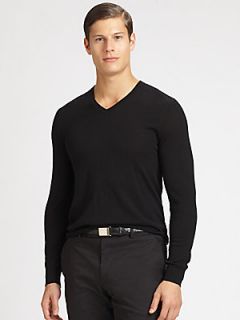 Ralph Lauren Black Label Cashmere V Neck Sweater   Black