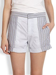 See by Chloe Striped Cotton Shorts   Blue Red Stripe