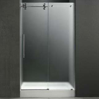 Vigo Industries VG6041STMT48LWM Shower Door, 48 Frameless 3/8 Left w/White Base Center Drain Frosted/Stainless Steel