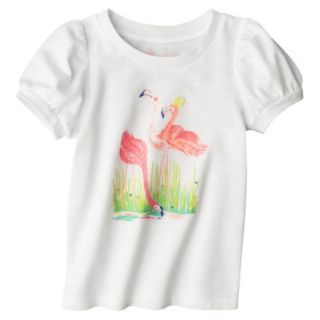 Cherokee Infant Toddler Girls Puff Sleeve Flamingo Tee   White 5T