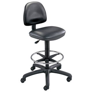 Safco Black Precision Vinyl Drafting Chair/ Foot Ring (BlackDimensions: 25 inches in diameter x 42 54 inches highWeight: 29 pounds Fire Retardancy: CAL 117Greenguard certified Material: Nylon Meets ANSI/BIFMA Seat dimensions: 17.75 inches wide x 16 inches