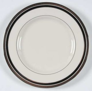 Pickard Nocturne Salad Plate, Fine China Dinnerware   Cream,Black Ring,Platinum