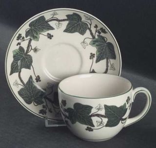 Wedgwood Napoleon Ivy Green Flat Cup & Saucer Set, Fine China Dinnerware   Queen