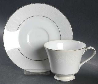 Crown Empire Princess Footed Cup & Saucer Set, Fine China Dinnerware   White Flo