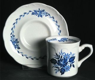 J & G Meakin Dresden Blue Flat Cup & Saucer Set, Fine China Dinnerware   Blue Fl