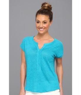 Lucky Brand April Pleated Placket Top Womens Blouse (Blue)