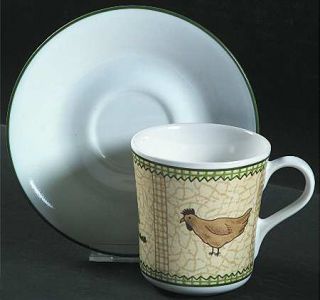 Corning Windsor Farm Flat Cup & Saucer Set, Fine China Dinnerware   Chickens, Co