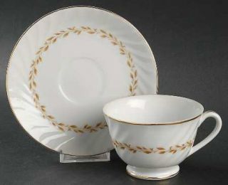 Grantcrest Golden Swirl Footed Cup & Saucer Set, Fine China Dinnerware   Ring Of