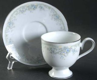 Noritake Limerick Footed Cup & Saucer Set, Fine China Dinnerware   Blue Flowers,