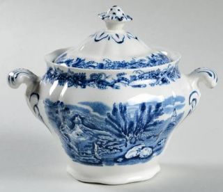 Booths British Scenery Blue (Scalloped) Sugar Bowl & Lid, Fine China Dinnerware