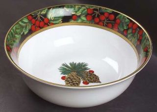 Fitz & Floyd Holiday Pine 9 Salad Serving Bowl, Fine China Dinnerware   Holly,B