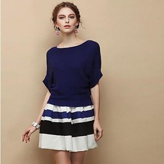 Loose Bat Sleeve Sweater Women Tops With Striped Skirt Suit
