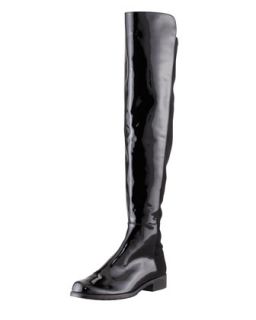 Womens 50/50 Patent Leather Knee High Boot, Black   Stuart Weitzman