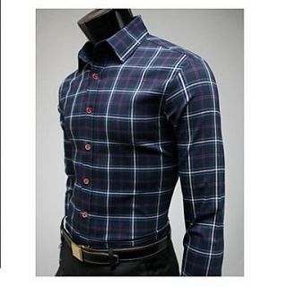 Uyuk Mens Hit Color Korean Style Stand Collar Long Sleeve Check Pattern Casual Cotton Shirt