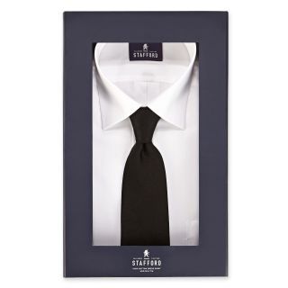 Stafford Boxed 100% Cotton Dress Shirt and 100% Silk Tie Set, Black/White, Mens
