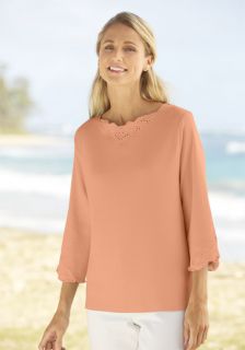 Lace trim Tee, Shell Coral, Small