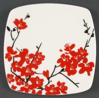 222 Fifth (PTS) Mia Blossoms Red (Soft Square) Appetizer Plate, Fine China Dinne
