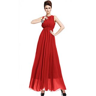 YIGOUXIANG Womens Elegant Tie Backless Big Swing Chiffon Long Dress(Red)