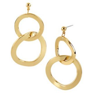 14K Gold Plated Twisted Double Hoop Drop Earrings   Gold