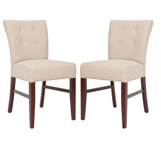 Safavieh Metro Curved Tufted Beige Linen Side Chairs (set Of 2) (BeigeMaterials: Linen fabric and woodFinish: MapleSeat height: 19 inchesDimensions: 34.6 inches high x 22.6 inches wide x 18.3 inches deepNumber of boxes this will ship in: 1Chairs arrive fu