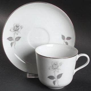 Queens Royal Queens Royal Flat Cup & Saucer Set, Fine China Dinnerware   Gray Ro