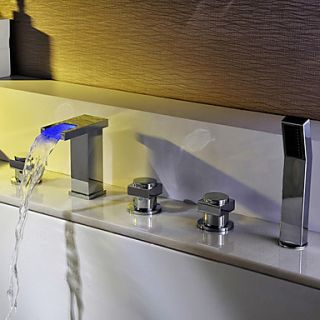 Contemporary Two Handles Color Changing LED Waterfall Tub Faucet Chrome Finish