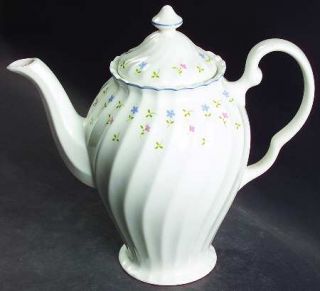 Johnson Brothers Melody Coffee Pot & Lid, Fine China Dinnerware   Blue/Pink Flor