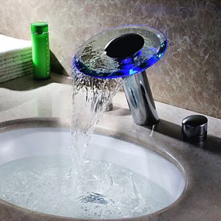 Hydroelectric Power Two Handles LED Waterfall Glass Bathroom Sink Faucet Chrome Finish(Tall)
