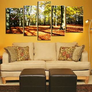 Modern Scenic Forest Wall Clock in Canvas 5pcs
