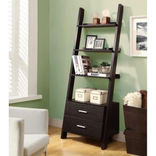 Monarch 69 in. Ladder Bookcase with 2 Storage Drawers   Cappuccino Multicolor  
