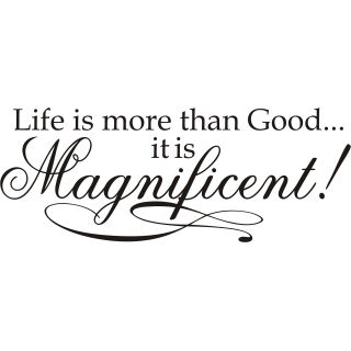 Life Is More Than Good It Is Magnificent Vinyl Art Quote (MediumSubject: OtherMatte: Black vinylDimensions: 22 inches long x 8.5 inches high x 1/16 inches wide )