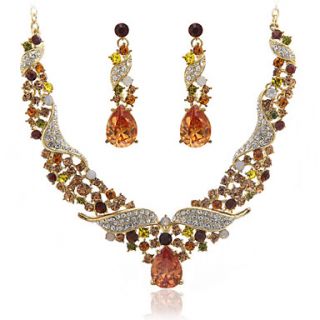 Amazing Gold Alloy And Czech Rhinestones Jewelry Set Including Necklace And Earrings