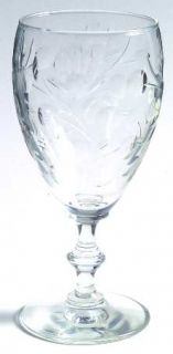 Libbey   Rock Sharpe 8000 7 Water Goblet   Stem #8000, Cut Floral/Dots On Bowl