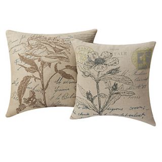 Set of 2 Flower on Stamp Floral Polyester Decorative Pillow Cover