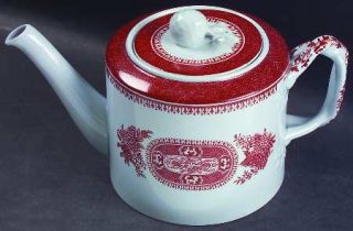 Spode Fitzhugh Red Mini Teapot & Lid, Fine China Dinnerware   Red Band,Flowers,S