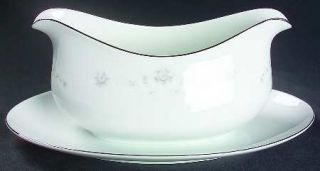 Sango Julie Gravy Boat with Attached Underplate, Fine China Dinnerware   Gray Ro