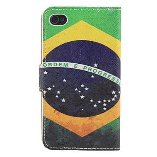 Vintage Brazil Flag Pattern PU Full Body Case with Card Slot and Stand for iPhone 4/4S