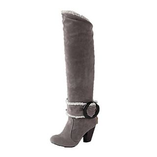 Faux Leather/Suede Chunky Heel Slouch Knee High Boots(More Colors)