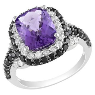 Sterling Silver Amethyst, Black Spinel and Cubic Zirconia Ring