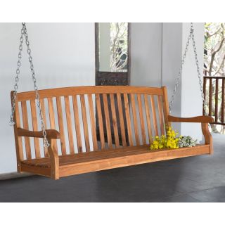 Coral Coast Pleasant Bay Curved Back Porch Swing   Natural Stain Multicolor  