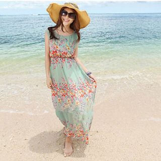 Womens Lovely Flower Beach Chiffon Maxi Dress Random Pattern Situation Accessories