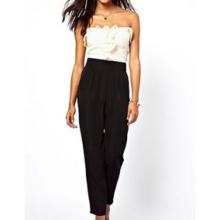 Womens White Black Bandeau Jumpsuit with Frill Front