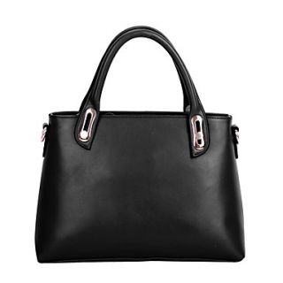 Global Freeman Womens European Free Man Simple Solid Color Two Uses Leather Tote(Black)