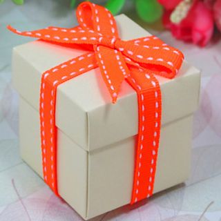 Ivory Favor Box With Orange Ribbon   Set Of 12