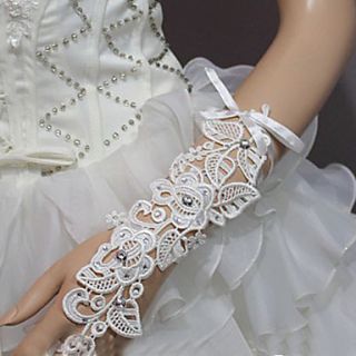 Lace Fingerless Wrist Length Wedding/Party Glove With Applique And Rhinestones