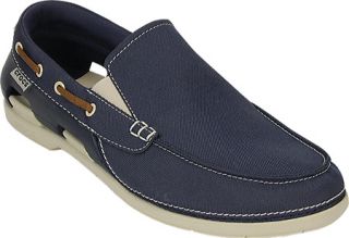 Mens Crocs Beach Line Boat Slip On   Navy/Citrus Moc Toe Shoes