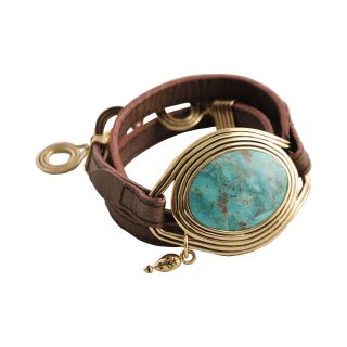 Art Smith by BARSE Turquoise Leather Wrap Bracelet, Womens